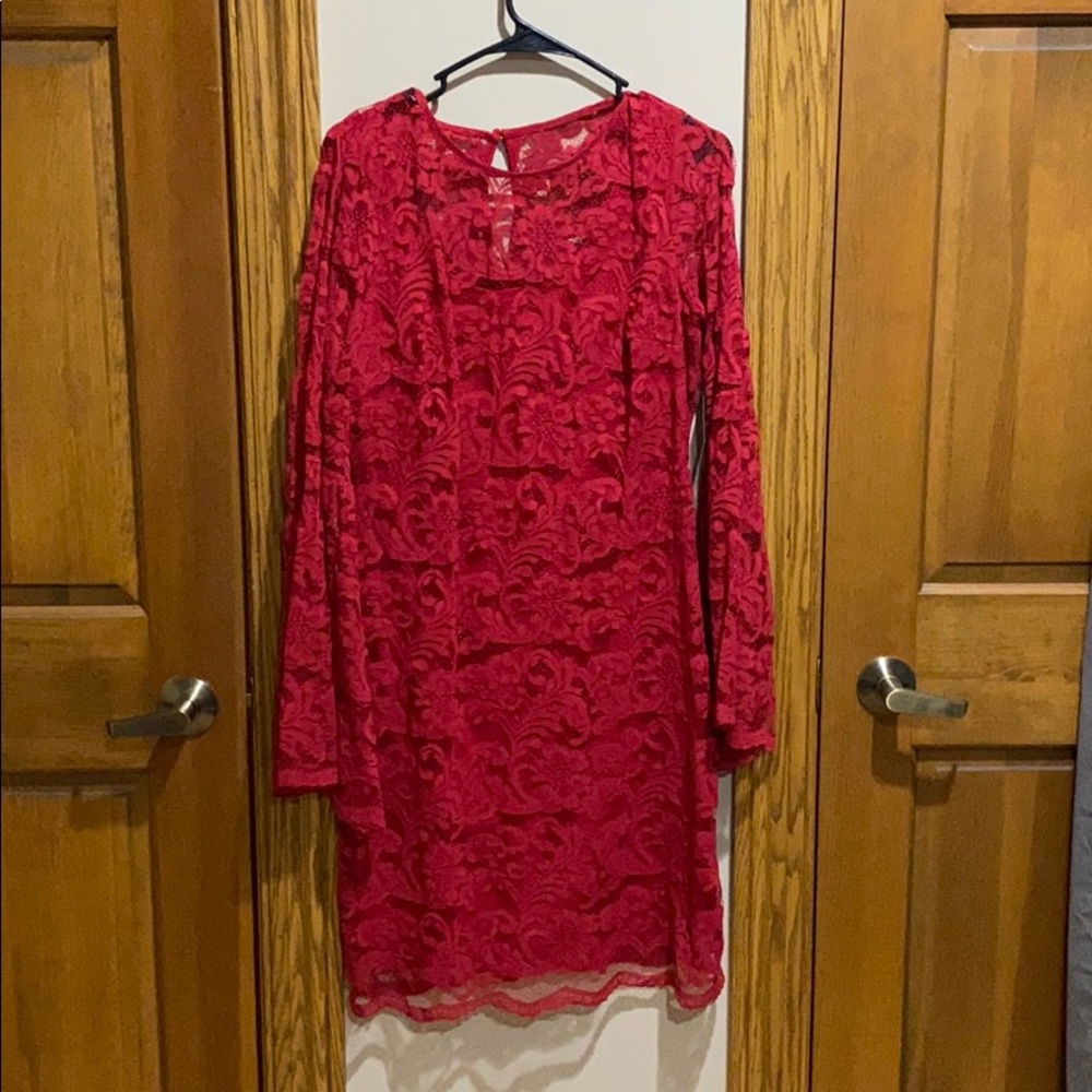 NY&Co Red bell sleeve lace slip dress